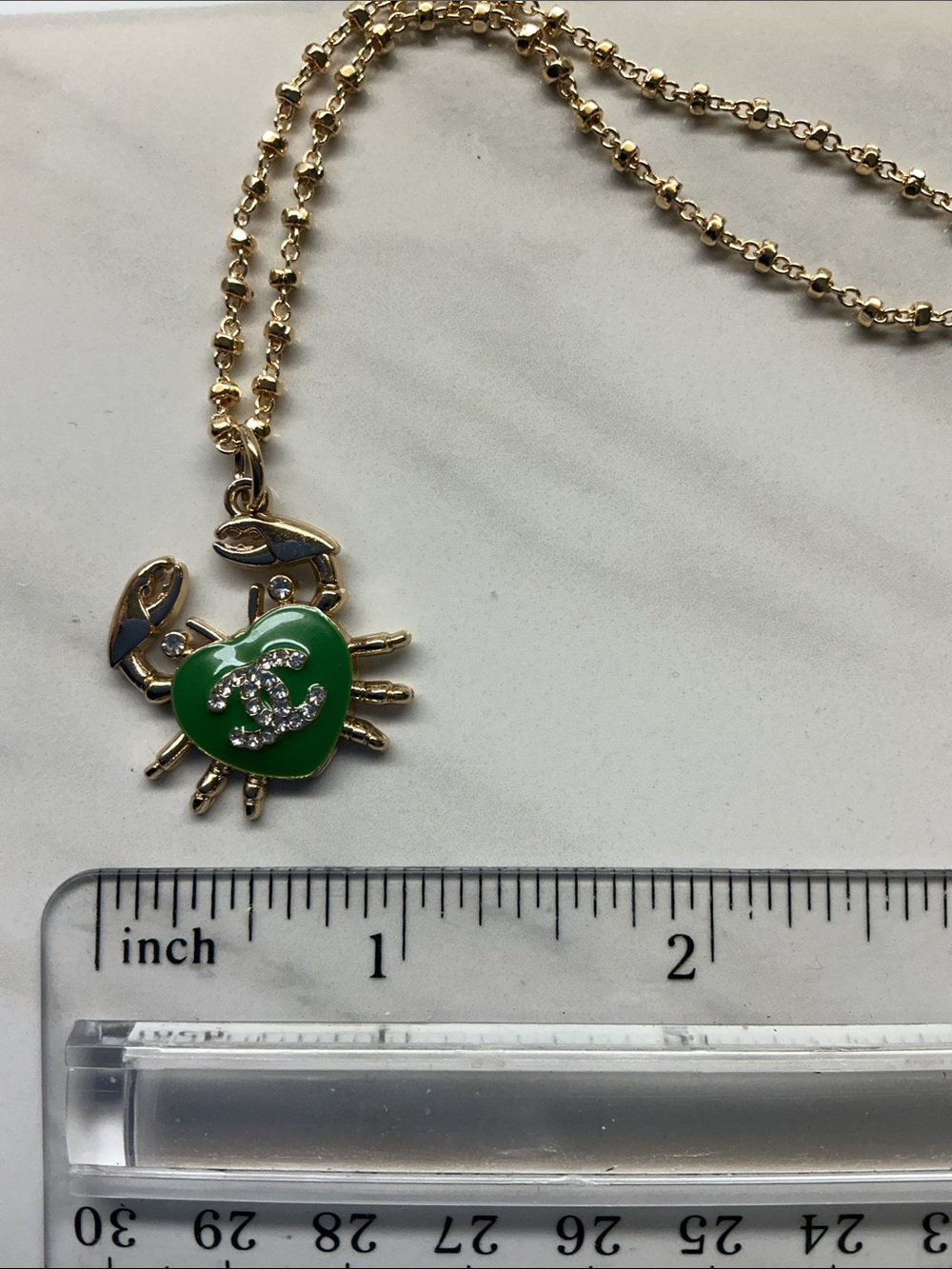 Gold Chain Necklace with Green Crab Charm and Crystal Accent - Picture 5 of 6